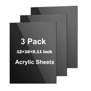 3 Pack Black Acrylic Sheet 12 x 160.11 inch 1/8 Thick Plexiglass Sheets Glossy Acrylic Sheet Plastic Panels for Sign, DIY, Weddings, Art and More