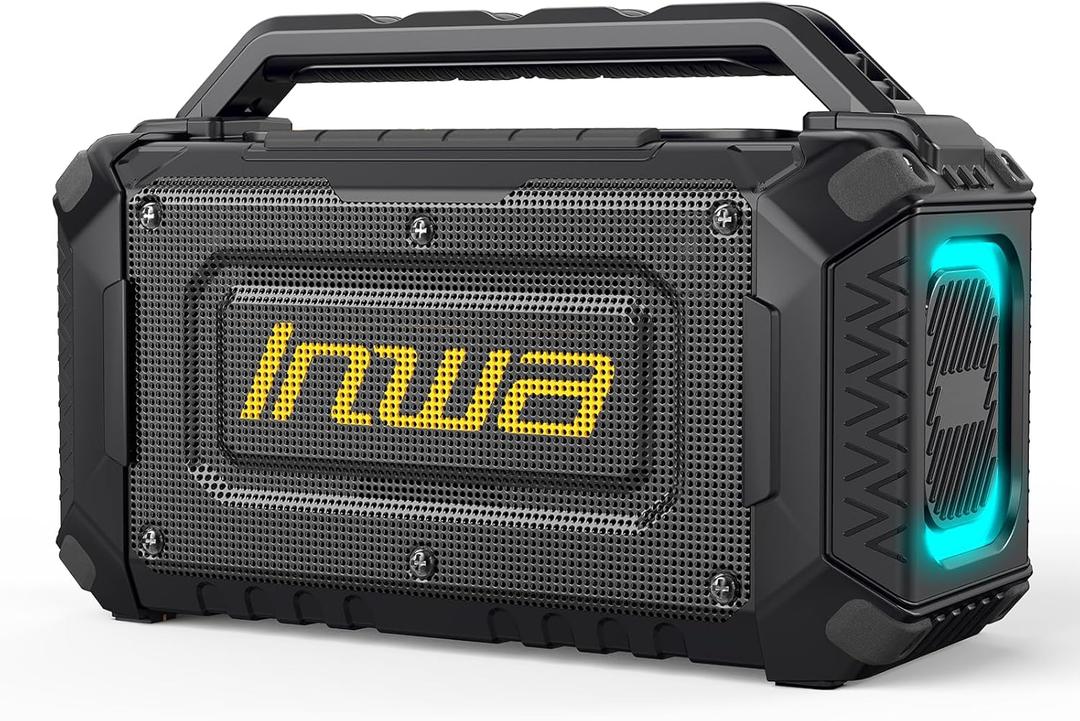 Inwa Portable Bluetooth Speakers Compatible with DeWalt 20V/FLEXVOLT & Milwaukee M18 Battery, 60W Outdoor Jobsite Wireless Speakers, Loud Boombox with RGB Lights & Aux for Work/Workshop/Garage(Black)