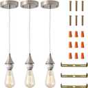 Vintage Brushed Nickel Pendant Light Kit,E26 Lamp Socket DIY Pendant Light Cord,Adjustable Hanging Light Fixtures for Kitchen,3Pack