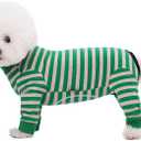Dog Striped Recovery Suit, Puppy After Surgery Onesie for Female Male Dogs, Dogs Cats Long Sleeve Pajamas Bodysuit, Surgery Abdominal Wound Bandages Clothes, Dog Pant for Shedding Skin Disease Green (Small)