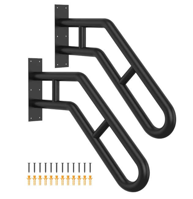 2pcs Frossvt Wall Mount Handrail, Outdoor Grab Bar - 25.8" Bent Black Handrail (2-Pack) for Garage, Porch, Garden Stairs