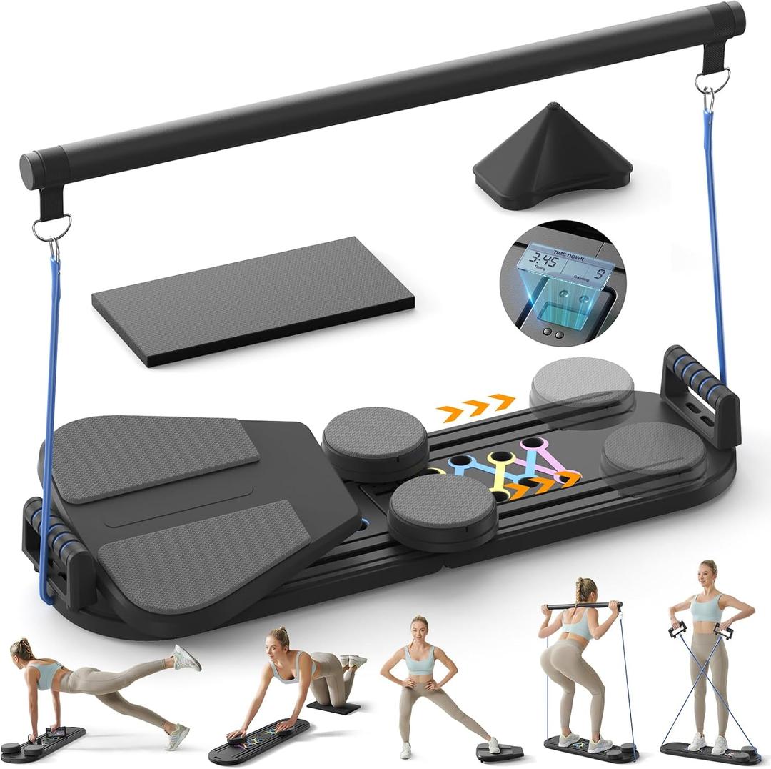Pilates Board,Pilates Reformer Sets, Multifunctional Abdominal Pilates Board for Home Workout Equipment, Portable Foldable Ab Board Trainer Pilates Exercise Machine,Pilates Board for Women (Deep Black)