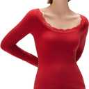 SUUKSESS Cloud Cashmere Women Lace Scoop Neck Tops Basic Long Sleeve Knit Shirts (Red, M)