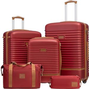 Coolife Suitcase Set 3 Piece Luggage Set Carry On Travel Luggage TSA Lock Spinner Wheels Hardshell Lightweight Luggage Set(Red, 5 piece set)