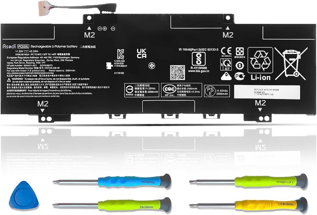 ASODI PC03XL Laptop Battery Replacement for HP Pavilion x360 14 Convertible PC 14-DW 14-DY 14-DH 14-BA 14-CD 15-ER Series Notebook M24648-005 HSTNN-OB1W M24421-271 M24421-AC1 11.55V 43.3Wh 3560mAh