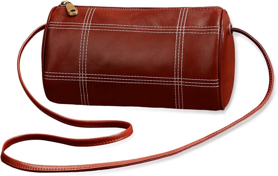 GIVLEFLY Genuine Leather Womens Crossbody Bag - Elegant Small Shoulder Purse for Daily & Evening Use (Smooth Brown)