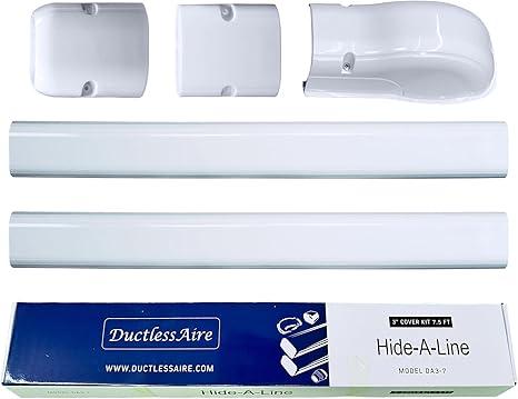 DuctlessAire White Paintable Mini Split Line Set Cover Kit - Cover for Ductless Mini Split AC & Heating System - Easy to Install Cover Kit with Wall Cap, Hide-A-Line, Coupler & End Cap (3" x 7.5 ft.)