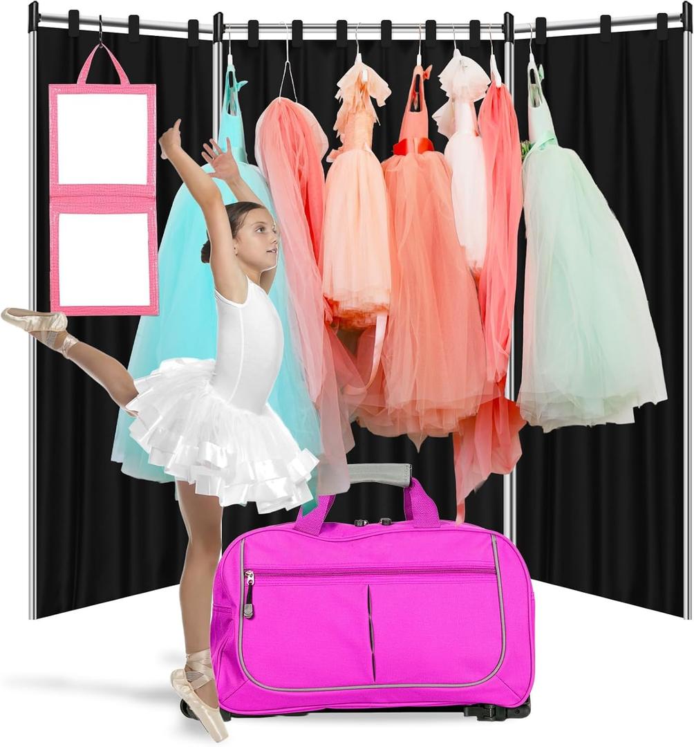 3Pcs Privacy Curtain for Dance Bag Suitcase Portable Changing Room Privacy Partition Screens Dance Bag Shield Cover for Dancer Backstage Accessories Camping Window Shades Dressing Room (Black)