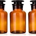 Lab Glass Reagent Bottle,Wide Mouth Glass Storage Bottle with Ground Stopper,Decorative Bottles/Vase (Amber, 3 * 125ML)