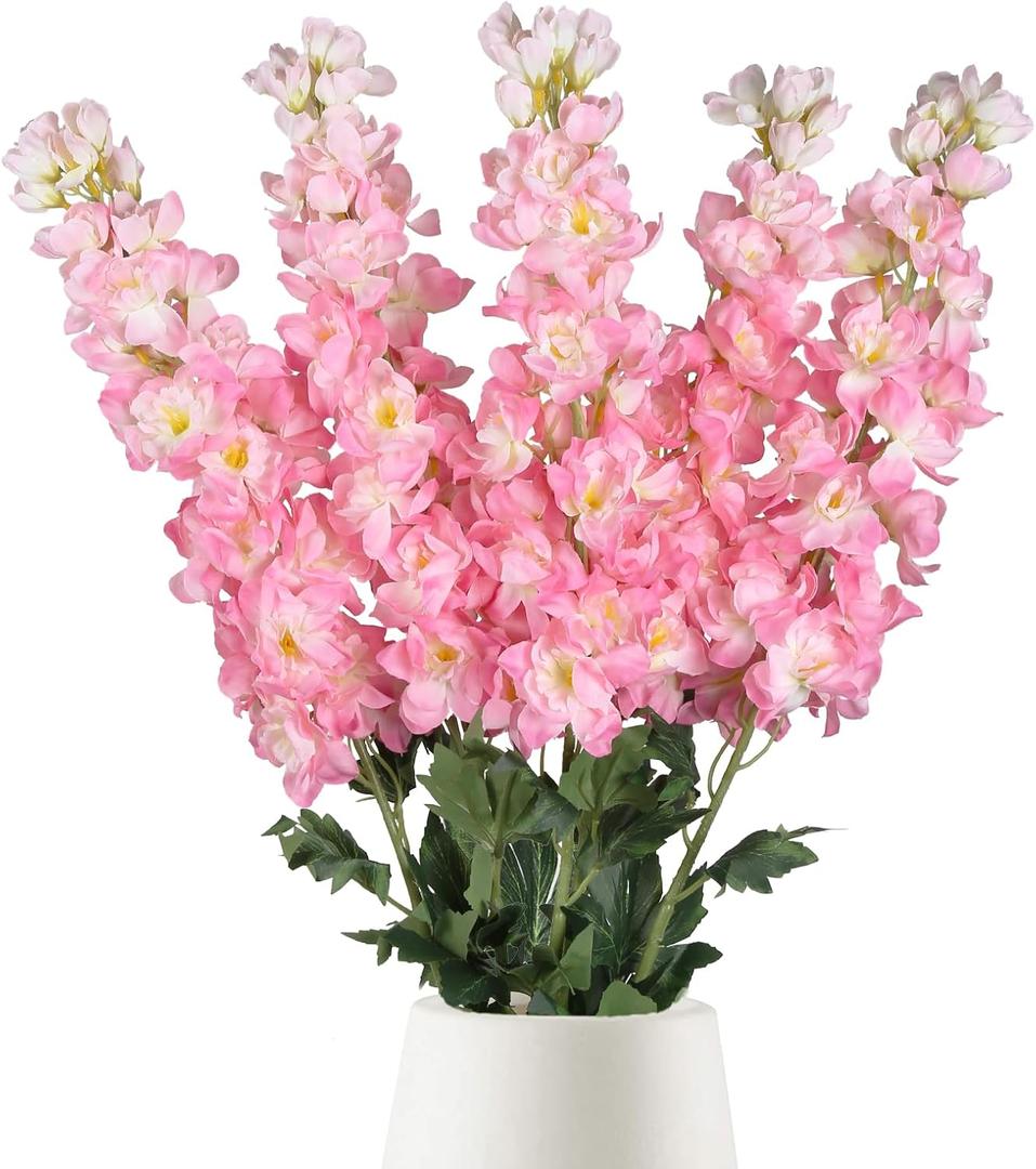 5PCS Delphinium Artificial Flowers 39" Pink Flowers Faux Delphinium Stems for Tall Vase Home Wedding Table Decor(Pink)
