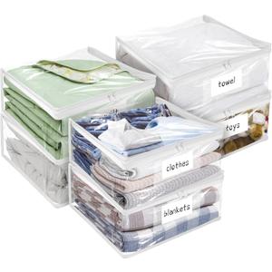 Plastic Storage Bags with Easy-Glide Zipper, Pack of 6, Durable Clear Vinyl Zippered Storage Bags for Clothes Sweaters Comforters Blankets Sheets Bedding (15 x 12 x 5 Inch)