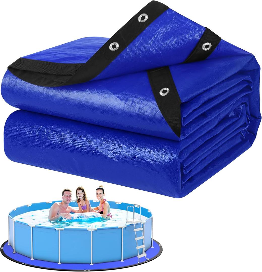24FT Pool Ground Cloth, 12x12 Mesh Heavy Duty Pool Liner Pad with Anti-Aging PE, Stainless Steel Grommets, Puncture Resistant Under Mat for Above Ground Pools, Tarp for Under Pool