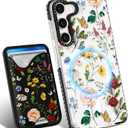 Toycamp for Samsung Galaxy S23 Case - Compatible with Magsafe Credit Card Holder Wallet Magnetic Cute Women Teen Girls Kawaii Girly Unique Flower Floral Design Phone Cover for Galaxy S23