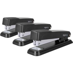 Amazon Basics Full-Strip Metal Office Desktop Stapler, 20 Sheet Capacity, Non-Slip, Black, 3-Pack