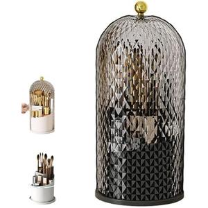 Concealed Toothbrush Holder - 2025 Transparent Toothbrush Holder with Sliding Lid, Covered Makeup Brush Holder, 360° Rotating Dustproof Makeup Organizer, Beauty Brushes Storage for Vanity (B-Black)