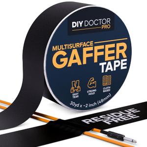 DIY Doctor Pro Professional Gaffer Tape ~2 Inch (48mm) Black – Matte Cloth Gaffers Tape for Stage, Floor & Cable Management – Strong Adhesive, No Residue, Non-Reflective
