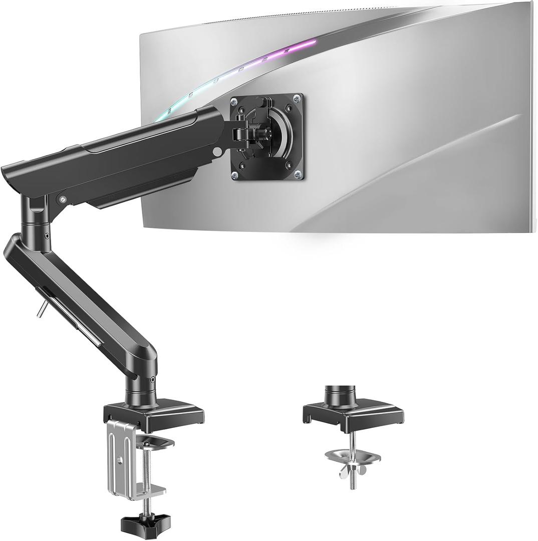 Single Monitor Mount for 13-32 inch Screen, Gas Spring Arm, Gaming & Home Office Use, VESA 75x75mm & 100x100mm, Freelift Pro Black