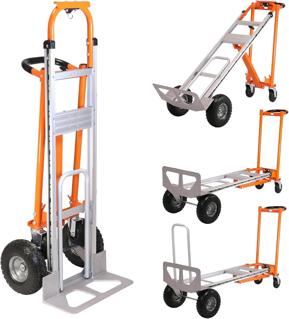 Aluminum Convertible Hand Truck, 3 in 1 Folding Dolly 1000 LBS Capacity Heavy Duty Industrial Platform Cart Collapsible Truck for Transport & Moving in Warehouse, Home, Supermarket