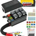 Fuse Relay Box, Relay Block Box Built-in Diodes 6 Way 12 AWG Pre-Wired Waterproof Relay Panel with Relays and Terminals, ATC/ATO Fuses Automotive Relay Box 12V for Automotive Car Marine Boat