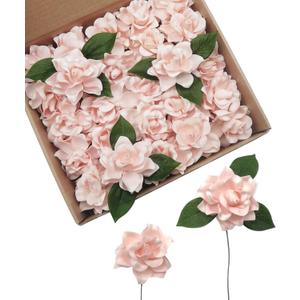 D-Seven Artificial Flowers 25pcs Gardenia Flowers with Stem for Wedding Flowers Centerpieces Bridal Shower Baby Shower Decorations DIY Wedding Bouquets Party Home Decor (Blush)