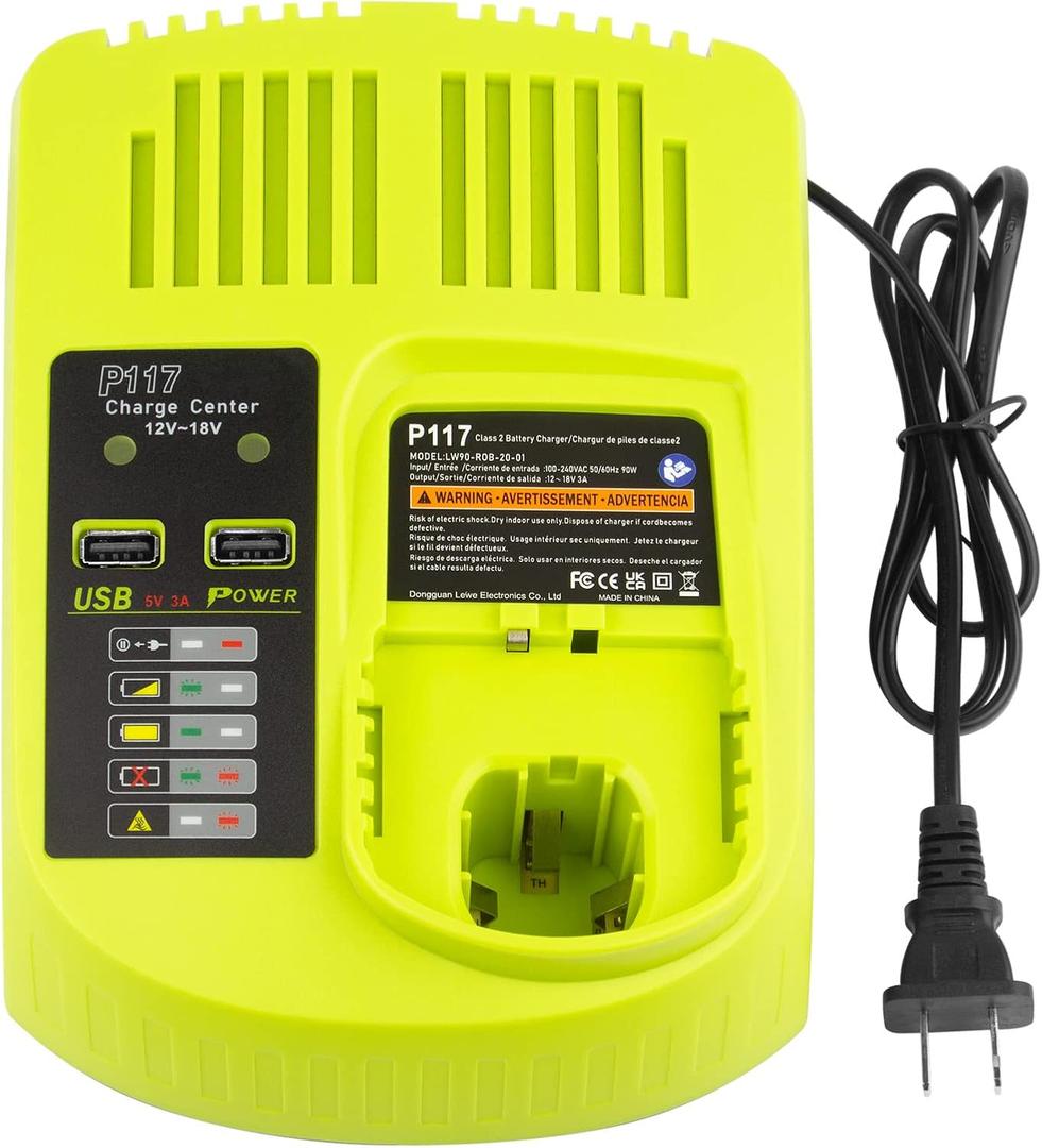P117 Dual Chemistry 12V 14.4V 18V Battery Charger Replacement for Ryobi Charger ONE+ P117 P118 P119 Lithium-Ion NiCd NiMh Battery P100 P101 P102 P103 P105 P107 P108 BPL-1815 BPL-1820G BPL18151 BPL1820