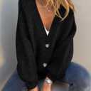 PRETTYGARDEN Cardigan Sweaters for Women Trendy Fall 2026 Long Sleeve Button Down Oversized Chunky Knit Sweater Outerwear (Black)