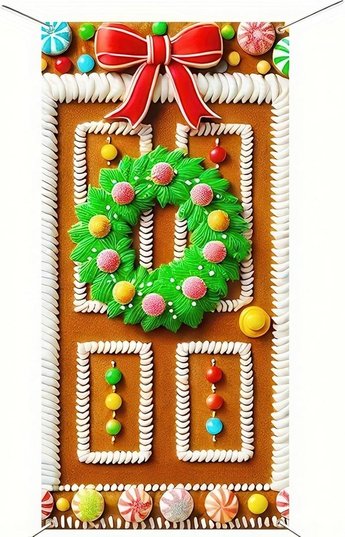 Christmas Gingerbread House Party Decorations, Gingerbread House Door Cover Banner and Welcome Christmas Porch Sign Hanging Banner for Winter Christmas Party Supplies Indoor Outdoor 71 x 35