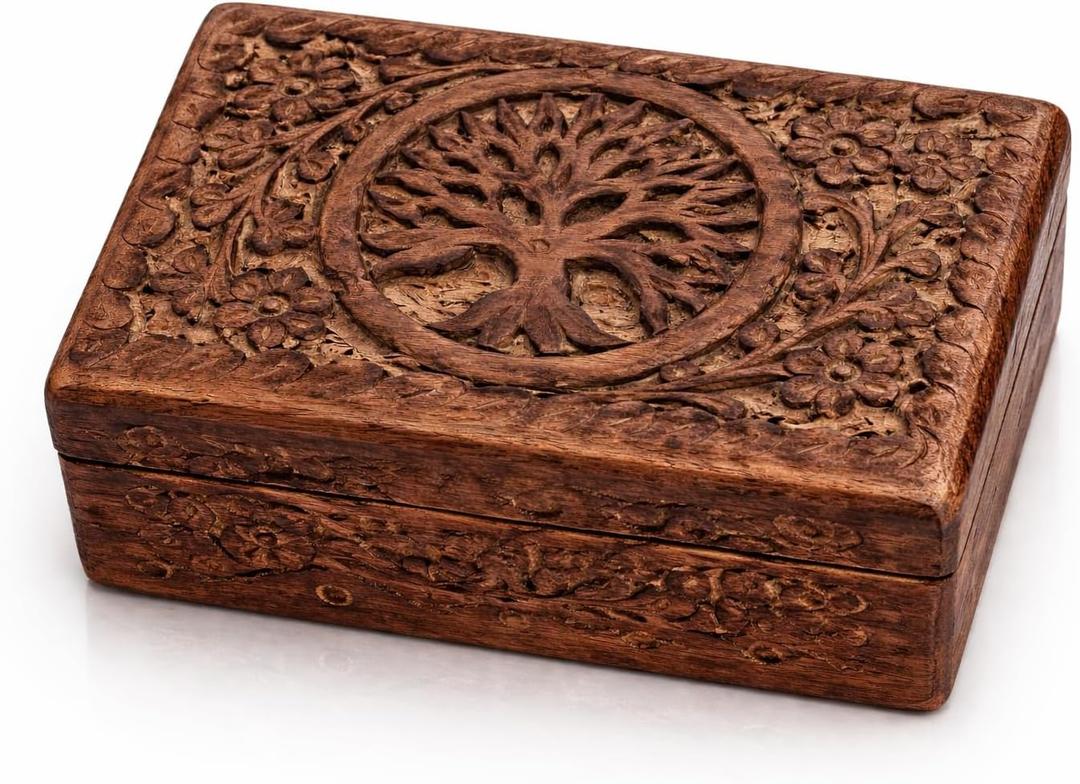Great Birthday Gift Ideas Handmade Decorative Tree Of Life Wooden Jewelry Box Treasure Box Jewelry Organizer Keepsake Box Treasure Chest Trinket Holder Lock Box Watch Box, 6 x 4 Inch