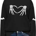 Halloween Sweatshirts for Women:Skull Graphic Crewneck Long Sleeve Tops Lightweight Pullover Sweatshirts (X-Large, Black)
