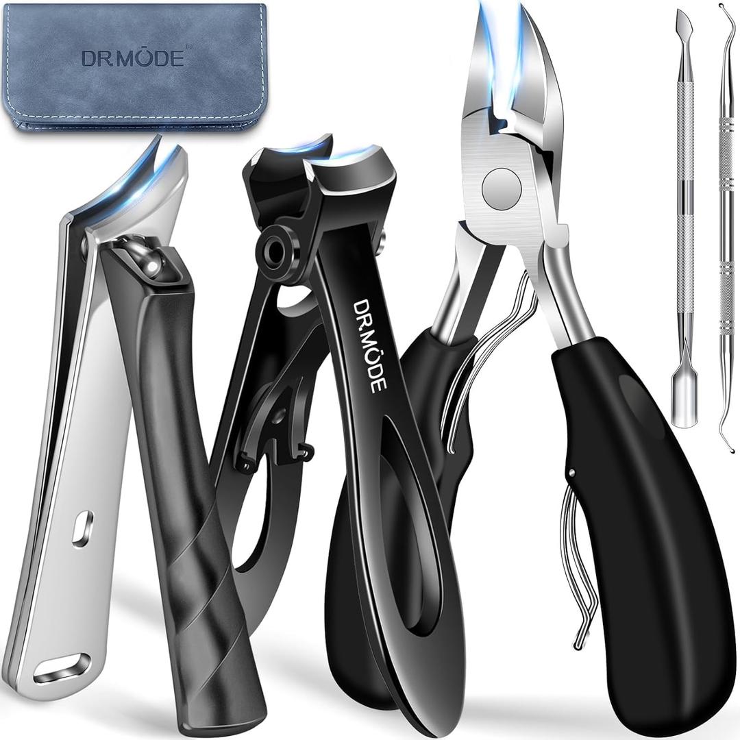 DRMODE Toenail Clippers for Thick Toenails, Long Handled Toe Nail Clippers for Thick Nails for Seniors with Wide Opening, Professional Stainless Steel Slanted Curved Ingrown Toenail Clippers for Men