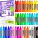 ARTISTRO 100% Washable Tempera Paint Sticks for Kids - 36 Non-toxic Paint Markers for Kids - Color Sticks with Twist Design, Coloring Pages Included