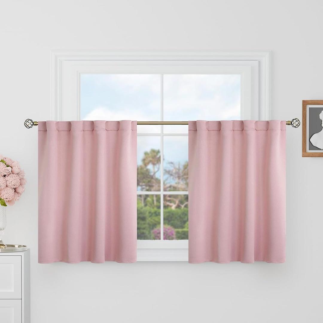 BGment Short Blackout Curtains 30 Inch Length for Small Windows - 34 x 30 inch Curtains Rod Pocket and Back Tab Thermal Insulated Room Darkening Curtains for Kitchen/Cafe Room, 2 Panels, Baby Pink