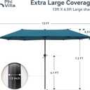 PHI VILLA 13ft Large Patio Umbrellas, Double-Sided Outdoor Market Rectangle Umbrella for Outside, Cyan