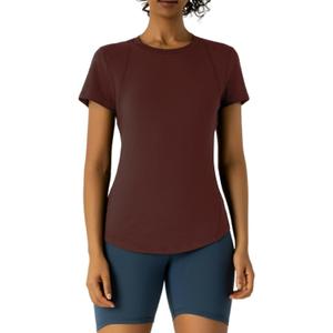 Workout Tops for Women Athletic Tops Short Sleeve Shirts-Cropped Slim Fit Gym Running Yoga T Shirts (Brown, M)