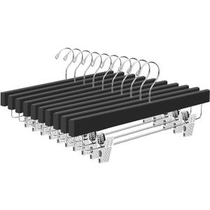 BAGAIL Wooden Pants Hangers with Adjustable Clips, 360Swivel Hook Space Saving Skirt Holders with Anti-Rust Clips for Trousers, Jeans, Shorts (10Pack Black)