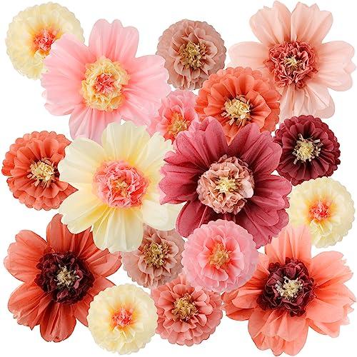 Crowye 12 Pcs Large Colorful Tissue Paper Flowers Decorations 20" Giant Fiesta Craft Crepe Paper Flowers for Wall Decor Backdrop Mexican Wedding Birthday Carnival Party (Vintage Color)