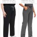 COMENII Scrubs for Women, Mid Rise Straight Leg Cargo Pants with Knit Yoga Waistband, Anti-Wrinkle Womens Scrubs Pants-R-Graphite L