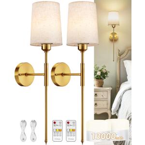 Battery Operated Wall Sconce Set of 2, Pleated Rechargeable Wall Sconces Battery Powered Wall Sconces Dimmable Battery Powered Wall Lights for Bedroom Living Room