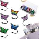 3 x 5Pcs Butterfly Straw Toppers f 9-10mm Straws, Silicone Straw Cover Cap for Stanley Cup Accessories, Purple Pink for Stanley Tumbler 40&30 oz, Reusable Straws Tops Compatible 10mm