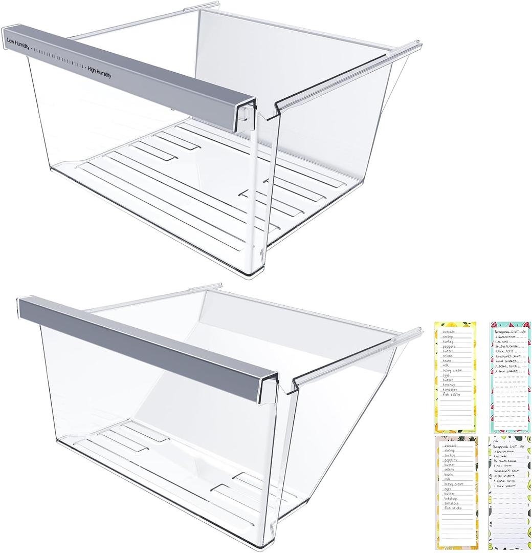 UPGRADED W11162443 Refrigerator Drawer & W11162446 Whirlpool Crisper Drawer Compatible with Whirlpool Fridge Drawer Replacement Parts WRS325SDHZ05 WRS315SDHM01 WRS555SIHZ03 Crisper Bins Drawer,2 Pack