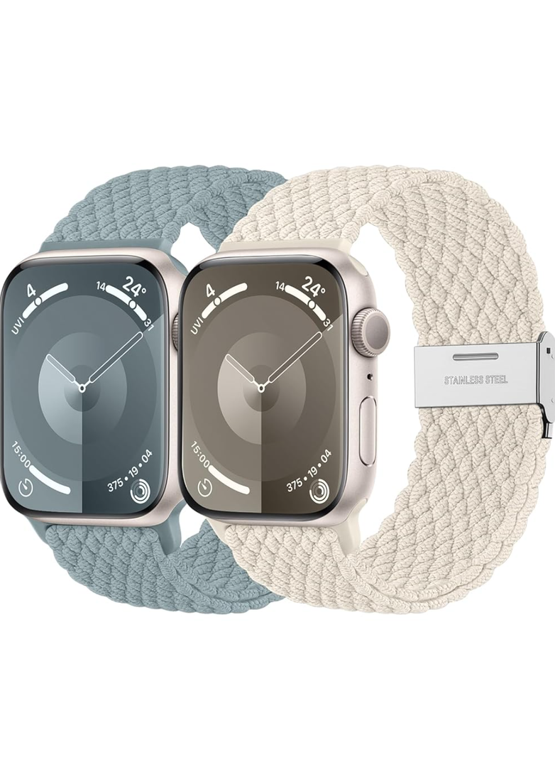 Lerobo 2 Pack Stretchy Solo Loop Compatible with Apple Watch Band 38mm 40mm 41mm 42mm  Women Men,Braided Sport Strap Wristband for iWatch 