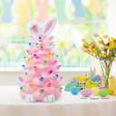 Light up Easter Bunny Decor Glowing Tree, Cute Ceramic Easter Tree Bunny Decorations for The Home Indoor Bedroom Office Decor Tabletop,Night Light for Kids Gifts (Pink)