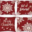 Ueerdand Christmas Decorations Pillow Covers Set of 4 Farmhouse Holiday Rustic Linen Pillow Case for Sofa Couch Christmas Decor - 18x18 Inch