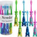 Newday Kids toothbrushes 6 Pack Set Soft Bristles Fun Lovely with Suction Cup, Includes Travel Covers, Animal toothbrushes for Kids Boys & Girls, Toddlers &Children Teeth (Blue Pink Green)