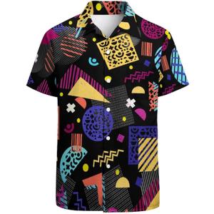 Funny Hawaiian Shirt for Men Casual Short Sleeve Button Down Beach Shirts Printed Tropical Vacation Shirts (Black, L)