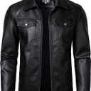 HOOD CREW Mens Leather Jacket Motorcycle Biker Jackets Casual Lightweight Faux Leather Outwear (XX-Large, Black)