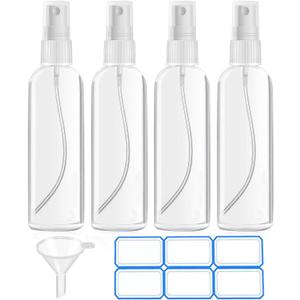 DTDNZKN 4 Pack 3.4 Oz (100ml) TSA Approved Travel Bottles, Travel Size Containers Spray Bottles with Labels - Fine Mist, Refillable, Reusable, Leak Proof