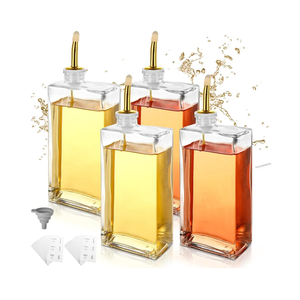 4 PCS Glass Olive Oil Dispenser Bottle for Kitchen 17 Oz/ 500 Ml Olive Oil and Vinegar Dispensers Bottle Set Gold Cooking Oils Dispensers 17 Oz Oils Container Kitchen
