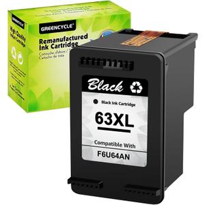 greencycle 1 Pack 63XL Remanufactured Ink Cartridge Replacement for HP 63 XL High Yield Black Cartridge use with OfficeJet 3830 4650 5200 Envy 4510 4520 4528 DeskJet 1110 3630 3637