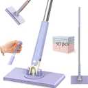 2026 Upgraded Snap Grip Mini Mop,Zero Touch Mini Mops,Cloth Changing Mini-Mop with Automatic Hands Free Push Pull Handle,Retractable Disposable Dust Mops for Multi Cleaning (37.4in + 10*Cloth)